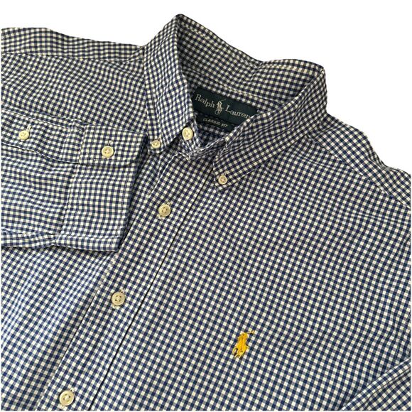 Ralph Lauren Classic Fit Men’s XL Oxford Blue Check Long Sleeve Button Down Pony - Picture 1 of 5